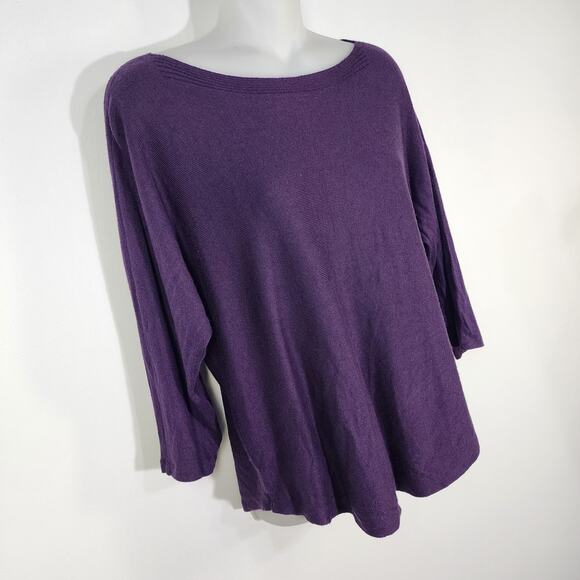 Chico's Sweater Women Sz 1 Medium Touch of Cashmere Boat Neck 3/4 Sleeve Purple - Picture 4 of 9